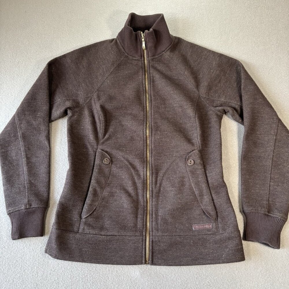 Merrell Womens M Wool Blend Full Zip Sweater Jacket Outdoor Hiking Gorpcore Cozy